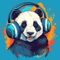 Panda with headphones music