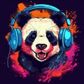 Panda with headphones music