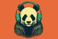 Panda with headphones vintage vector