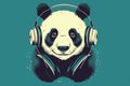 Panda with headphones vintage vector