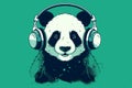 Panda with headphones vintage vector