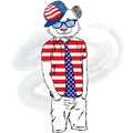 Panda hipster in summer clothes. The bear with the human body. Fashion & Style. Vector illustration.