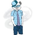 Panda hipster in summer clothes. The bear with the human body. Fashion & Style. Vector illustration.