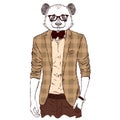 Panda - hipster wearing a jacket. Vector illustration.