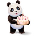 Panda holding birthday cake. Vector clip art illustration with simple gradients.