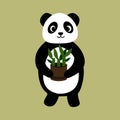 Panda holds pot with bamboo