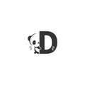 Panda icon behind letter D logo illustration