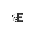 Panda icon behind letter E logo illustration