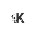 Panda icon behind letter K logo illustration