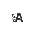 Panda icon behind letter A logo illustration