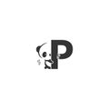Panda icon behind letter P logo illustration