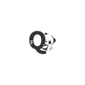 Panda icon behind letter Q logo illustration