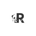 Panda icon behind letter R logo illustration