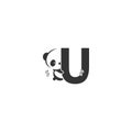 Panda icon behind letter U logo illustration