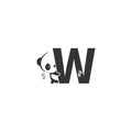 Panda icon behind letter W logo illustration