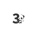 Panda icon behind number 3 logo illustration