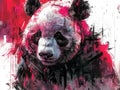 Panda illustration cyberpunk dark ink painting