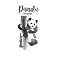 Panda ink pen hand drawn chinese drawing for logo vector illustration.