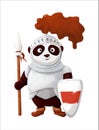 Panda knight with spear and Belarus white-red-white flag symbol on shield
