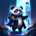 Panda with a lantern in his hand. A panda in a suit of a cosmonaut with a lantern in his hand. generative AI