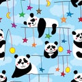 Panda lay caught empty sky seamless pattern Royalty Free Stock Photo