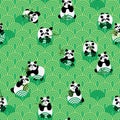 Panda love green seamless pattern Royalty Free Stock Photo
