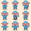 Mascot cartoon of cute Pig wearing mechanic uniform and cap