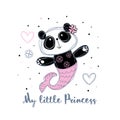 Panda mermaid. Sweet girl. Little princess. Vector