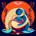 Panda mother with her baby in her arms. Vector illustration. AI Generated