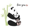 Panda mother hugging baby panda, vector illustration