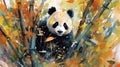 panda nestled among a vibrant watercolor bamboo forest. soft, pastel colors for the bamboo stalks and leaves