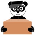 Panda with parcel, character, shipping, isolated.