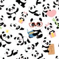 Panda pattern. Traditional asian cute china baby bears vector seamless illustrations with animals characters