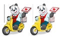 Panda pizza delivery on scooter. Two versions. Royalty Free Stock Photo