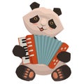 Panda plays the accordion. Cartoon image isolated on a white background. Vector graphics