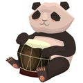 Panda plays the drum. Cartoon image isolated on white background. Vector graphics