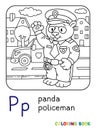 Panda policeman coloring book. Animal Alphabet P