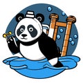 Panda in the pool with a bottle of water. Vector illustration AI Generated