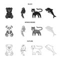 Panda.popugay, panther, dolphin.Animal set collection icons in black,monochrome,outline style vector symbol stock