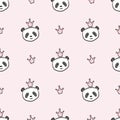 Panda princess background, cute vector pattern, seamless background Royalty Free Stock Photo