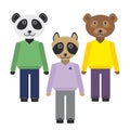 Panda, raccoon, bear animals set in Trendy Flat Style. zoo infographics design. Vector