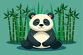 A panda relaxes peacefully while enjoying bamboo, surrounded by lush greenery and a tranquil atmosphere Royalty Free Stock Photo