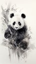 Panda rendered in crayon, skillfully executed in the traditional Chinese drawing style.