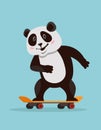 Panda riding skateboard.