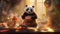 Panda's Happiness, cute bear,Panda making cake