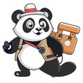 Panda in safari hat with backpack and camera, vector illustration AI Generated