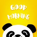 Panda says Good Morning. Vector. Cartoon bear on yellow background