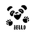 Panda says Hello. Vector background with cartoon bear