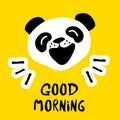 Panda says Hello. Vector background with cartoon bear