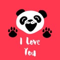 Panda says I Love You. Vector background with cartoon bear